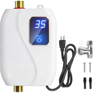 Tankless Water Heater Electric, 110V 3000W Instant Hot Water Heater with Adjustable Temperature & US Plug for Kitchen, RV, Small Sink  No Waiting, Energy Efficient - White