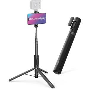 SmallRig ST30 One-Touch Deploy Selfie Stick Tripod, 57.9" Automatic Tripod Stand with Remote and Cold Shoe Mount, for iPhone, for Android, Video Recording, Travel, Vlogging, Black 5291
