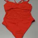 Popilush Women Mesh Shapewear Bodysuit Tummy Control Going Out Corset Tops Double Spaghetti Strap Body Suits (Small, Red)