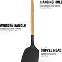 Silicone Cooking Utensils Set Utensil Sets - 446F Heat Resistant Silicone Kitchen Utensils Set Wooden Handles, Silicone Utensils for Cooking w Holder for Non-Stick Cookware BPA FREE (Black)