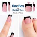 3 x 60Pcs 2-in-1 Press on Nails and Toenails Glossy Black French Tip with Pink Base, 15 Sizes Square Soft Gel Fake Nails, Beginner Friendly Travel Set