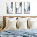 KUVIOKE Abstract Wall Art Blue Gray White Minimalist Painting Modern Decor Bedroom Living Room Ready to Hang 8x16in3pcs Natural Framed