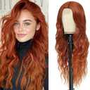 BUPPLER Cosplay Long Copper Wig 26 Inch Middle Part Synthetic Wig Realistic Gifts Party Wigs for Women Daily Use Colorful Wigs (Copper)