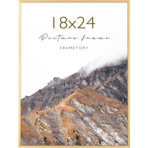 Frametory, 18x24 Aluminum Poster Frame, Acrylic Front, Thin Metal Picture Frames for 24x18 Photo, Horizontal/Vertical Wall Mount (Gold) Frametory, 18x24 Aluminum Poster Frame, Acrylic Front, Thin Metal Picture Frames for 24x18 Photo, Horizontal/Vertical Wall Mount (Gold)