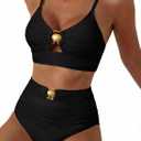 Herseas Womens 2 Piece Bikini Sets High Waisted Metal Ring Textured Swimsuit 2026 Summer Bathing Suits Beach Swimwear (Black, XXL)