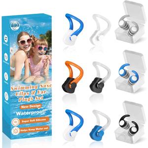 Swimming Nose Clip Ear Plugs - 9 Packs Silicone Swim Nose Plugs with Earplugs for Adult,Waterproof Pool Nose Plugs for Diving Surfing and Other Water Sports with Storage Box,Multi-Color (Adults (Ages 12+))