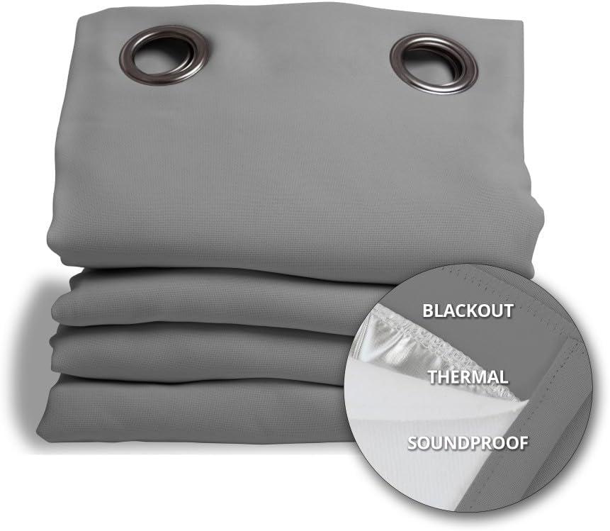 Moondream DecibelControl 3-in-1 Soundproof Curtain | Noise Reduction | Thermal Insulation | 100% Blackout | Patented Technology | Made in Europe | Grommet | 55" W x 63" L | Grey - Cloud MC09