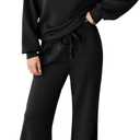 Aleumdr Women's 2 Piece Outfits Lounge Set Mock Neck Long Sleeve Sweatshirt With Wide Leg Pants Sweatsuit Fall 2025 (Black), S
