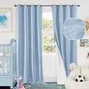 Blue Linen Blackout Curtains for Kids Bedroom Nursery 84 Inch Length 2 Panels, Thermal Insulated Full Room Darkening Noise Reducing Privacy Window Curtains for Boy Room, Each 52 Inch Wide