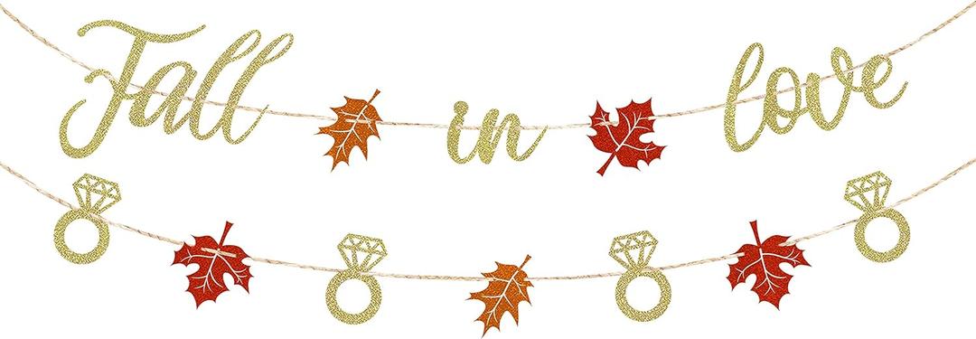 Fall in Love Banner Maple Leaves Glittery Garland for Fall Autumn Themed Wedding Engagement Bridal Shower Party Decorations