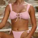 seamoly Bikini Sets for Women Ribbed Cutout Swimsuit Cheeky High Cut Side Tie Thong Bathing Suit Tie Back Swim Suits (Pink, M)