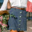 CUPSHE Womens Denim Mini Skirt Button Front A-Line Jean High Waist Scalloped Hem Casual Outfits (Blue, L)