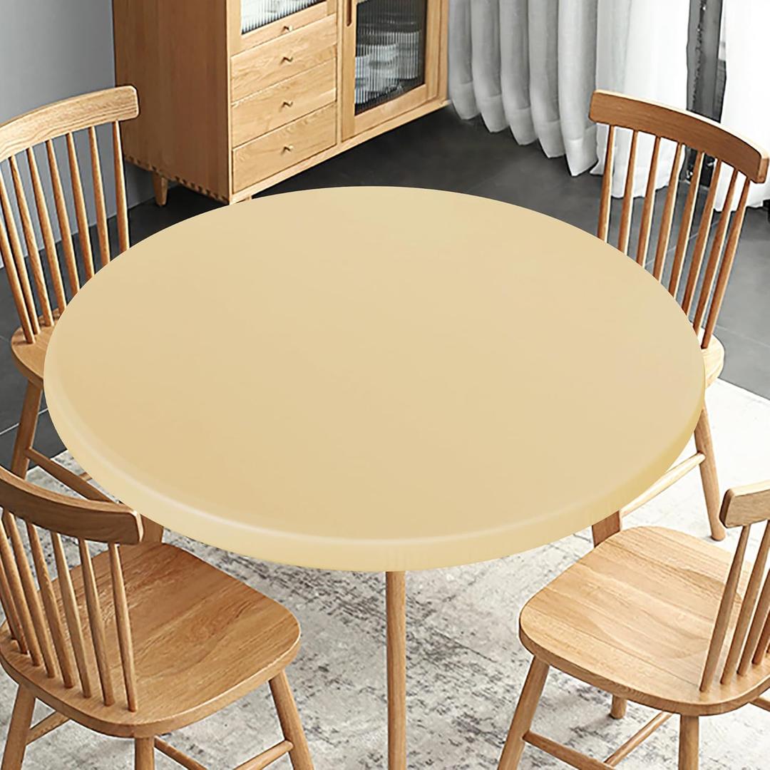 Obstal Fitted Round Table Cloth, Reversible Waterproof Stain Resistant Elastic Stretch Tablecloth, Wipe Clean Table Cover for Outdoor/Indoor Use, Fits Round Tables up to 30" - 36" Diameter, Champgane