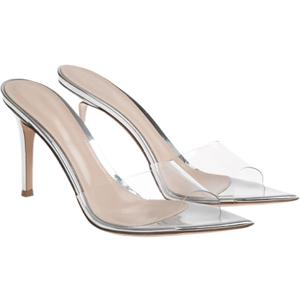 WYUETRA Women's Clear Pointed Toe Slingback Stilettos Heel Sandals Fashion Sexy Comfortable Summer Open Toe Backless Slip On Dress Slides Sandals for Casual Outdoor Party Work Wedding (Silver,9)