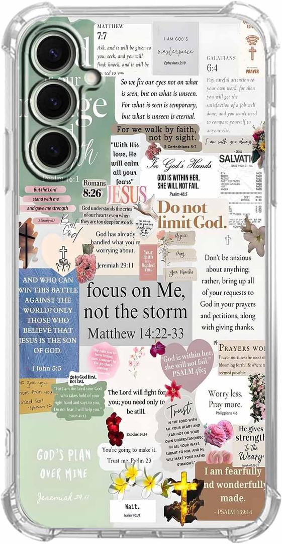 Christian Quotes Aesthetic Vintage Jesus Bible Verse Collage Pattern,Soft TPU Bumper Case for Samsung Galaxy S25+,#2
