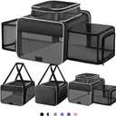 Top and 2 Sides Expandable Pet Carrier 17x11x9.5,TSA Airline Approved Small Dog Carriers for Small Dogs,Soft-Sided Cat Carrier with Self-Locking Zippers for Kitten,Rabbit,Puppy,Guinea Pig Black White