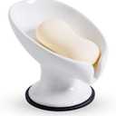 Agyiuns Soap Dish, Soap Holder Self Draining Leaf Shape Soap DishesWhite Ceramic Draining Soap Tray for Shower, Bathroom Sink, Kitchen (Large Size-White, 1)