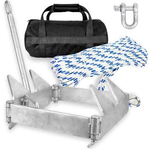 Young Marine Boat Slide Folding Anchor Kit, Hot Dipped Galvanized Sliding Anchor with Nylon Anchor Rope,Shackle,Storage Bag for 24ft to 40ft Offshore Sport Boats, Pontoon Boats, For boat up to 24ft - 13 lbs
