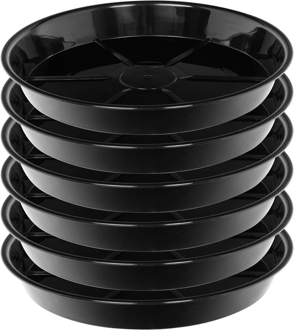 Plant Saucer 10 Inch 6 Pack, Plant Trays for Pots Heavy Duty Round Plastic Plant Saucers for Indoors Outdoors, Flower Pot Drip Trays, Plant Water Catcher Tray,Clear Black Flower Plant Pot Saucer