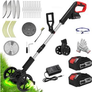 Weed Wacker Battery Powered, Electric Cordless Weed Trimmer with 21V Battery Operated & Charger & 25 Blades, No-String Brush Cutter/Lawn Edger/Grass Trimmer for Garden Yard