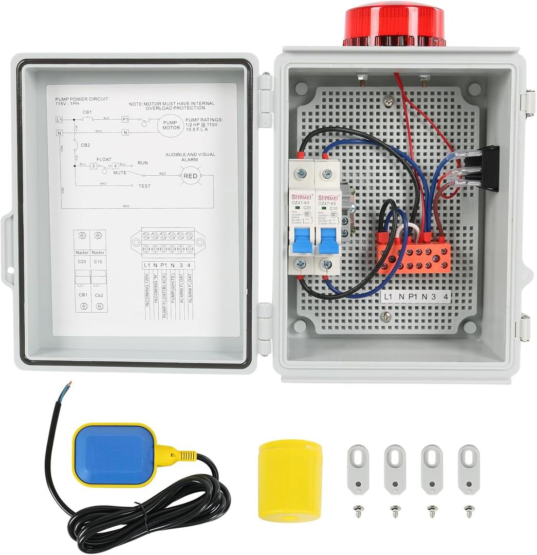 Sump Pump High Water Septic Tank Alarm for Pond Water Tank 110 db Alarm | with Bright Flashing Light IP67 Waterproof Casing Can Be Externally Connected to The Submersible Pump