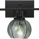 3-Light Bathroom Light Fixture Green Wall Lights with Ribbed Glass Shade Black Vanity Light Over Mirror Mid Century Wall Sconce for Bedside Bedroom Living Room