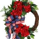 22IN Artifical Patriotic Wreath Fourth of July Wreath with Hydrangeas Ivy Spring Summer Wreath for Front Door Wall Decor Indoor Outdoor