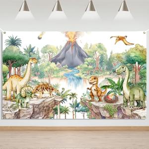 Mocsicka Dinosaur Banner Backdrop Cartoon Dinosaur Birthday Party Backdrop Decorations for Kids Cute Dino Baby Shower Decorations Photography Banner (6x3.6ft)