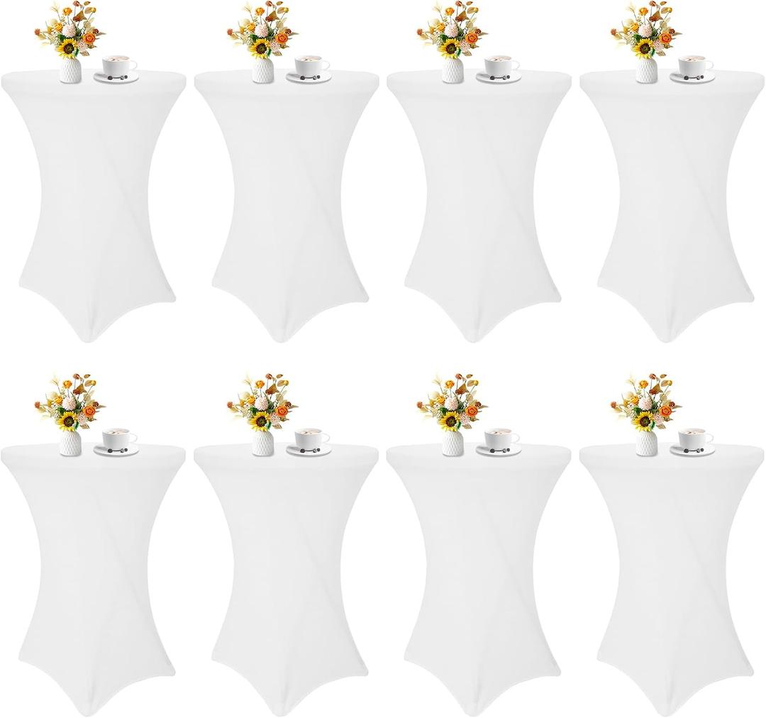 HAISIWLKJ 8 Pack Cocktail Table Covers 32x43 Inch Fitted Stretch Spandex Square Corners White Table Cover High Top Cocktail Round Tablecloth for Party, Wedding, Birthday, Banquet(White)