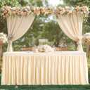6ft Spandex Champagne Tablecloth for Rectangle Tables Fitted Open Back Washable and Wrinkle Resistant Stretch Rectangular Champagne Ruffle Table Cloth Cover for Event Wedding Banquet and Parties