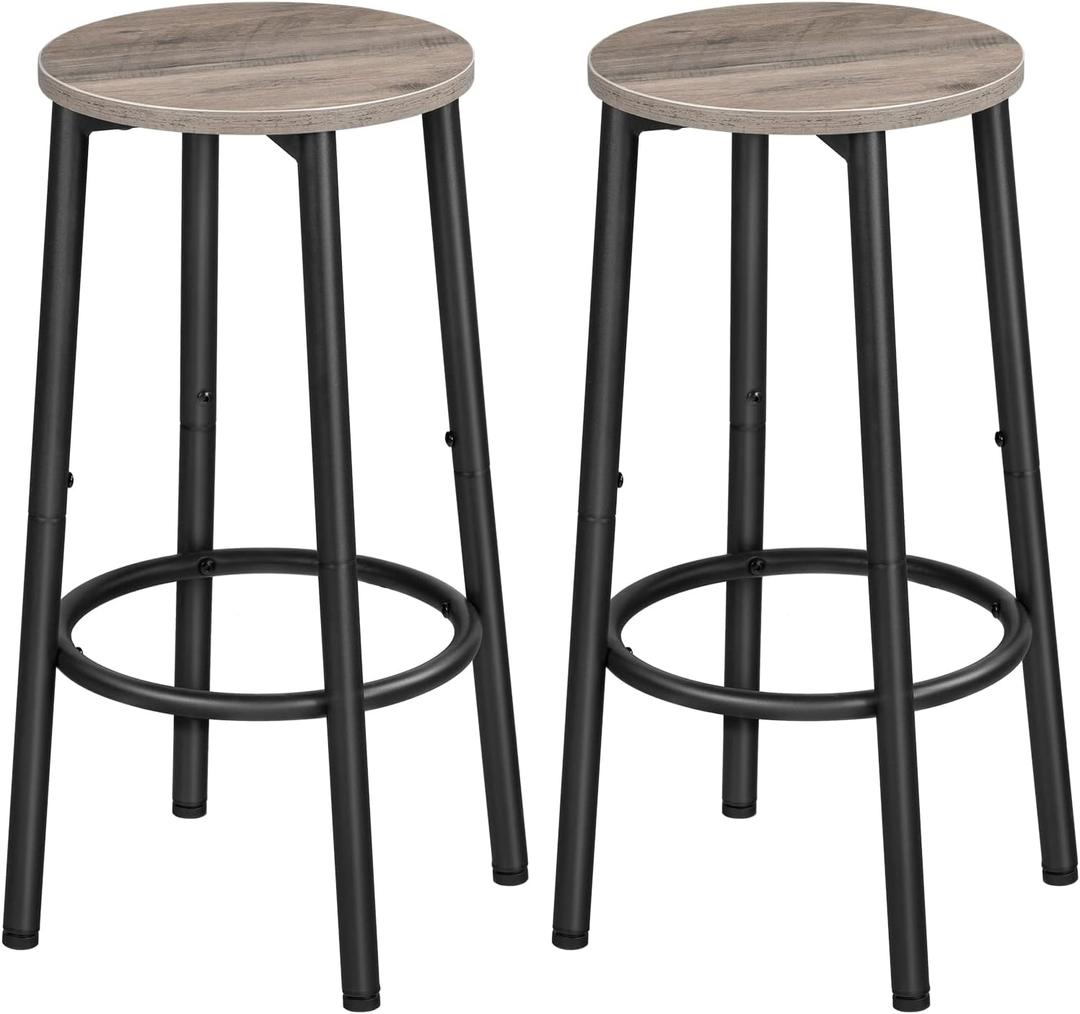 HOOBRO Bar Stools, Set of 2 Bar Chairs, Kitchen Round Height Stools with Footrest, Breakfast Barstools, Sturdy Steel Frame, for Dining Room, Kitchen, Party, Easy Assembly, Greige BG03BY01, 11.8"L x 11.8"W x 25.2"H
