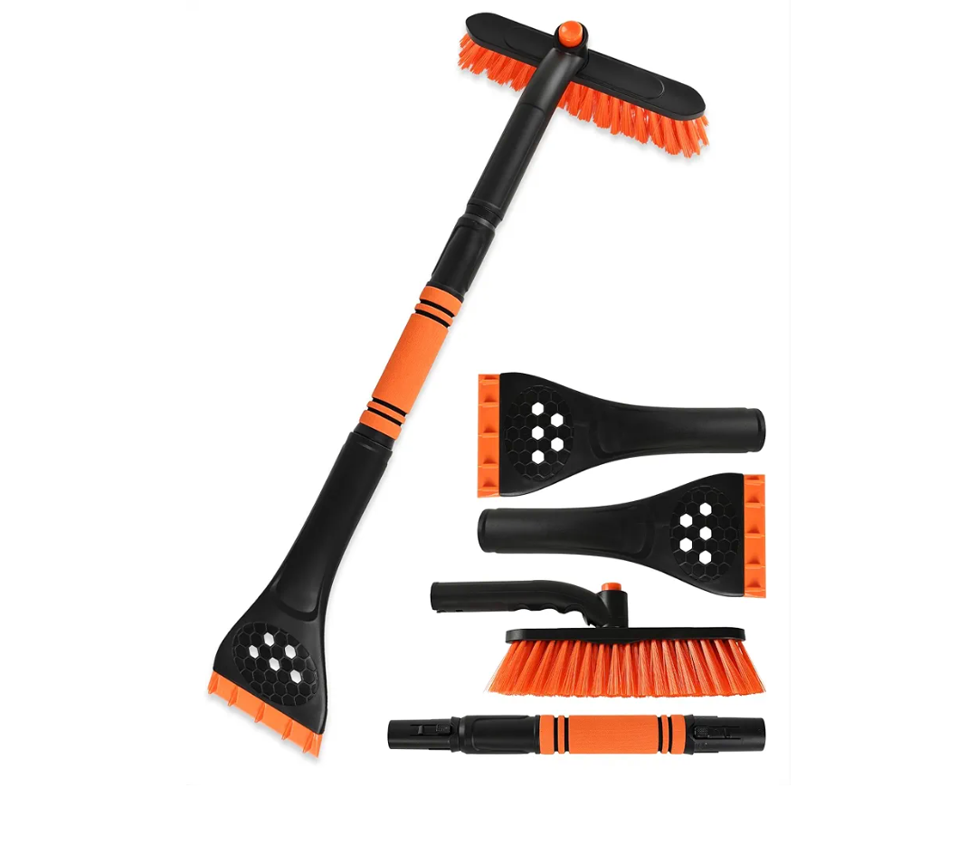 34" Extendable Ice Scrapers for Car Windshield 2-in-1 Snow Brush for Car Snow Scraper for Car Snow Scraper and Drush with Ergonomic Foam Grip for Cars, Trucks, SUVs with 360° Pivoting Brush Head Blue