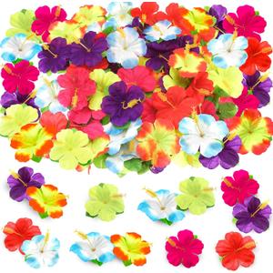 Hotop 200 Pcs Artificial Hibiscus Flowers for Luau Party Decoration, 6 Colors Tropical Artificial Flowers Hawaiian Decorations for DIY Crafts, Party Tables Centerpieces
