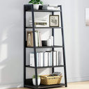 Iotxy 5-Tier Ladder Shelf Bookcase - Wood And Metal Modern Standing, For Home Office, Living Room, Kitchen, Bedroom, Black, 60 CM