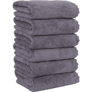 MOONQUEEN 6 Pack Premium Hand Towels - Quick Drying - Microfiber Coral Velvet Highly Absorbent Towels - Multipurpose Use as Hotel, Bathroom, Shower, Spa, Hand Towel 16 x 28 inches (Gray)