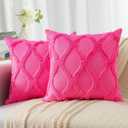 decorUhome Throw Pillow Covers 22x22 Inch Set of 2, Soft Plush Faux Fur Wool Hot Pink Couch Pillow Covers, Decorative Neutral Pillow Cases for Bed Sofa Living Room Home Decor