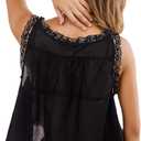 Womens Summer Boho Lace Tie Front Relaxed Fit Thin Sheer Tank Flowy Vest Tops Button Down Sleeveless Y2K Clothes (Black, M)