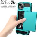 Vofolen Case Compatible with iPhone 15 with Card Holder, Dual Layer Shockproof Wallet Phone Case Hidden Card Slot Sliding Protective Hard Shell Back Cover Slim Case for iPhone 15, 6.1 Inch Sky Blue