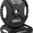 Olympic Cast Iron Plate for Strength Training and Weightlifting, Pairs, Sets or Set with Barbell, Multiple Sizes (Two Hole Vintage)