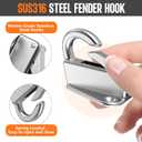 Fender Hook,Screw Wall Hanging Staple Hook Stainless Hanger Marine Fender Hook Stainless Hanger Marine,Stainless Steel Round Ring Marine Grade (silver)