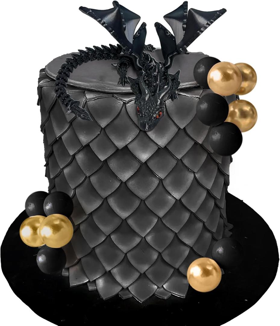 Fantasy Black 3D Dragon Cake Topper Dragon Eggs Cake Decor Black Balls Cake Decor for Baby Shower Birthday Wedding Party Supplies