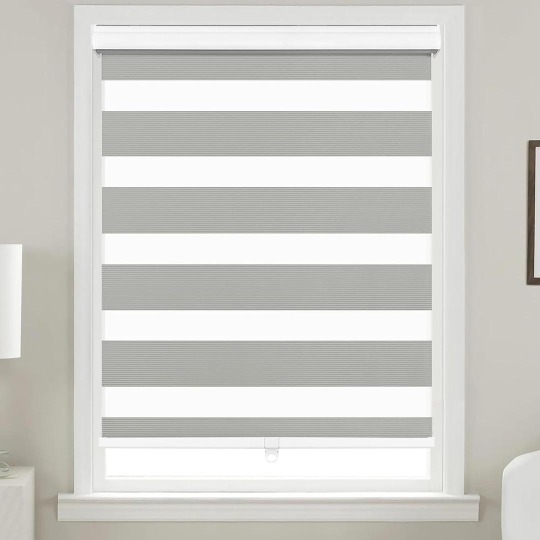 Allbright Cordless Free Stop Zebra Window Blinds 52" W64" H, Dual Layer Roller Shade Room Darkening Sheer Shades, Light Filtering Window Shades, Easy to Install White
