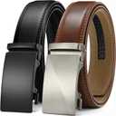 CHAOREN Leather Ratchet Belt Men 2 Pack - Customizable Fit, Effortless Style (35mm) Basic Black/Brushed Cognac, 32" to 38" Waist Adjustable