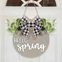 BreezeHug 3D Hello Spring Sign for Front Door Sage Green Rustic Welcome Door Sign with Bow Farmhouse Hello Welcome Wreaths Wood Spring Doors Hanger Decorations for Home Office Shelf Mantel