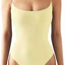 SUUKSESS Women Sexy Square Neck Thong Bodysuit Backless Sleeveless Basic Cami Body Suit Top (Pale Yellow, M)