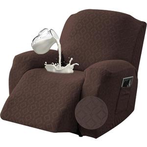 Gennia Waterproof Recliner Chair Cover,Stretch Reclining Sofa Covers with Pockets,Washable Lazy Boy Recliner Slipcovers,Leakproof Couch Protector for Kids, Pets, Dog and Cat (XL-Recliner, Chocolate) (XL-1 Seat)