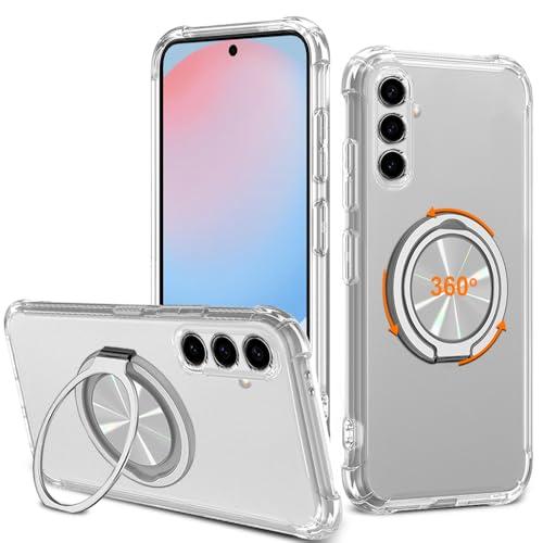 Compatible for Samsung Galaxy S25 FE 5G Phone Case, 360° Rotatable Ring Holder Kickstand [Non Yellowing] Transparent 4 Corners Shockproof Protective Cover Case for Samsung S25 FE - Crystal Clear