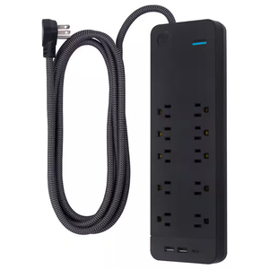GE 10-Outlet 2 USB-A 1 USB-C Surge Protector with 8 ft. Braided Cord, Black 41357 