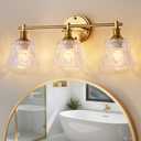 Gefolly Bathroom Light Fixtures, 3-Light Vanity Lights Over Mirror with Personalized Glass Shade, Wall Decor Lamp for Bedroom Hallway Living Room, Gold