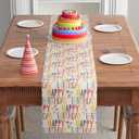 XCHI Happy Birthday Colorful Table Runner Burlap Table Decoration for Home Kitchen Dining Dinner Indoor Holiday Party Farmhouse Decor 13x90 Inch